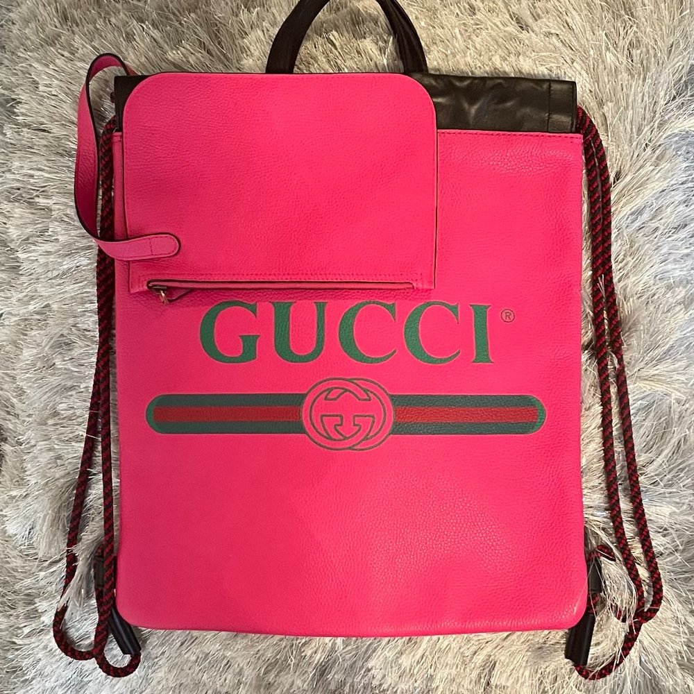 Pink Gucci Logo Drawstring Backpack - Picture 2 of 5